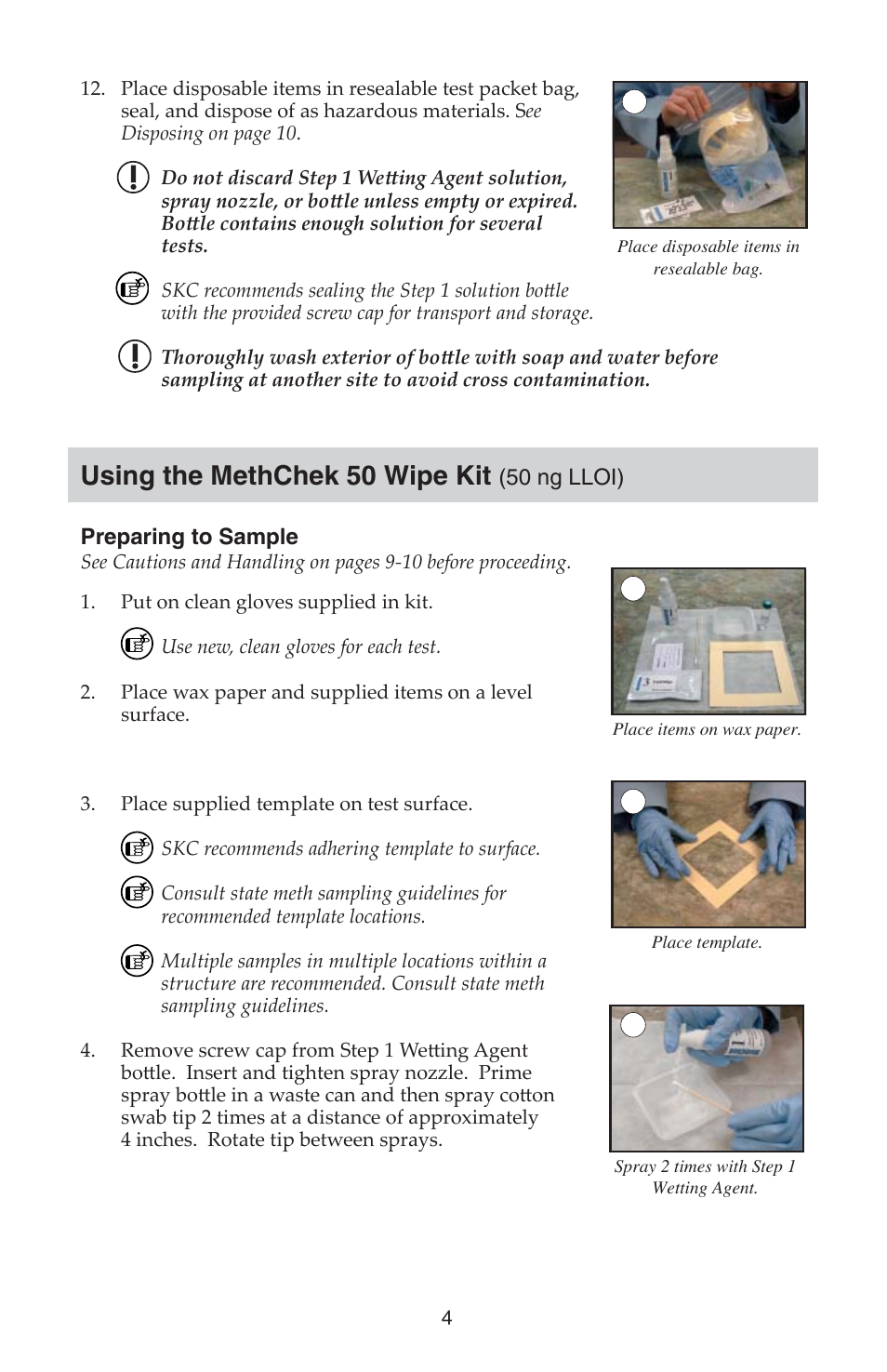 Using the methchek 50 wipe kit | SKC 560-002 MethChek Immunoassay Wipe Kit User Manual | Page 4 / 12