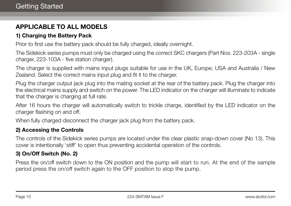 Getting started | SKC Limited Sidekick MTX Pump Operating Instructions User Manual | Page 12 / 32