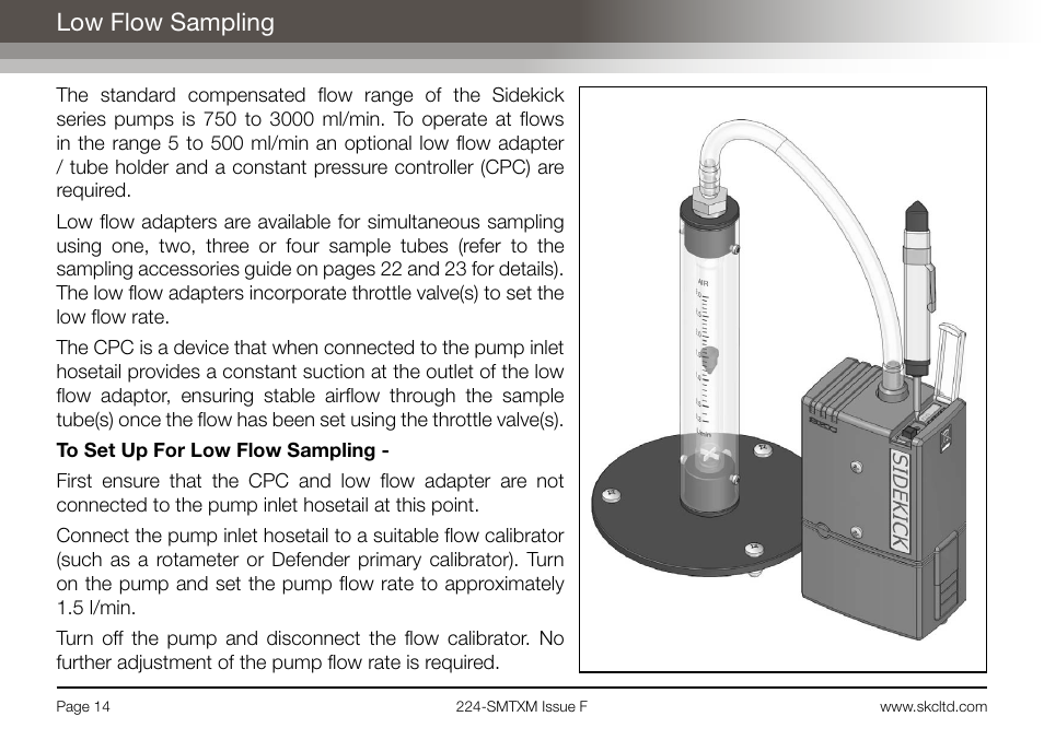 Low flow sampling | SKC Limited Sidekick MTX Pump Operating Instructions User Manual | Page 16 / 32