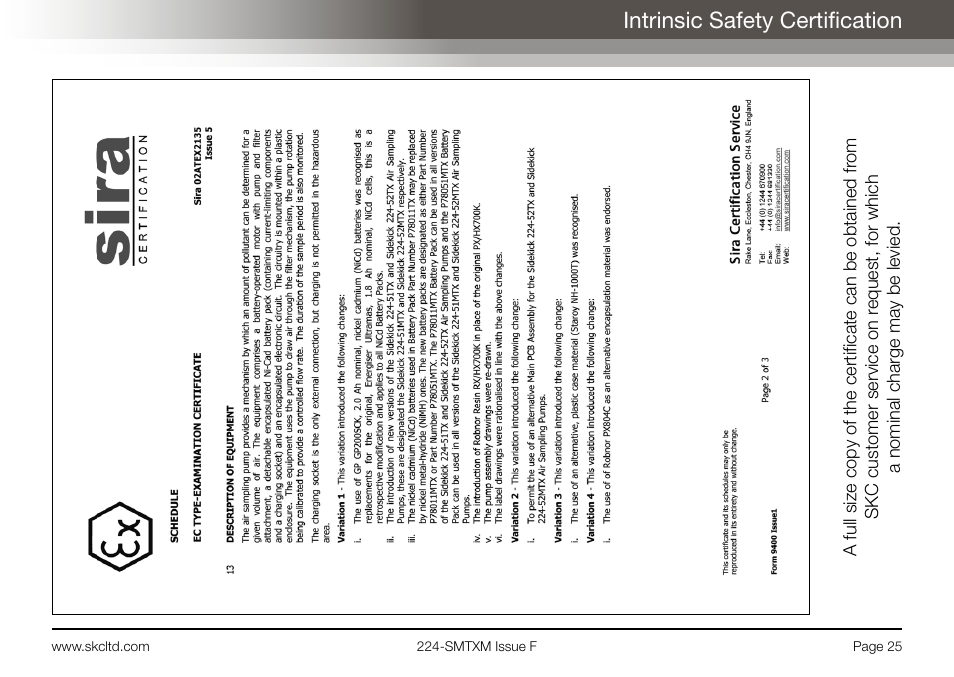 Intrinsic safety certification | SKC Limited Sidekick MTX Pump Operating Instructions User Manual | Page 27 / 32