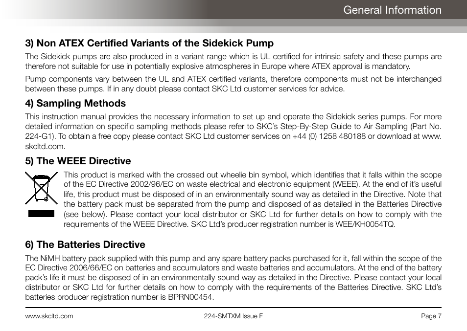 General information | SKC Limited Sidekick MTX Pump Operating Instructions User Manual | Page 9 / 32