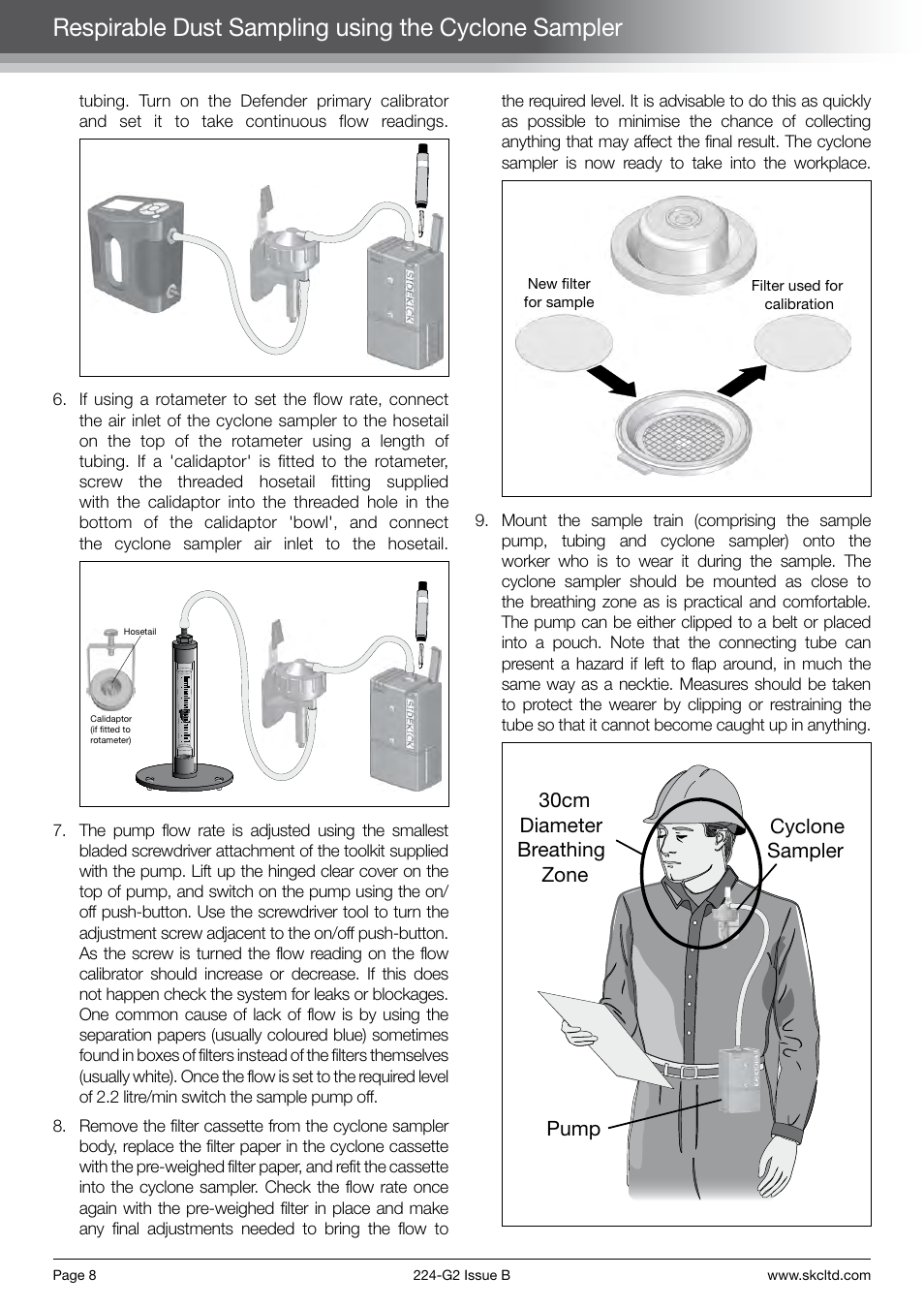 Respirable dust sampling using the cyclone sampler, 30cm diameter breathing zone cyclone sampler pump | SKC Limited Sidekick Pump Step By Step Guide User Manual | Page 10 / 20