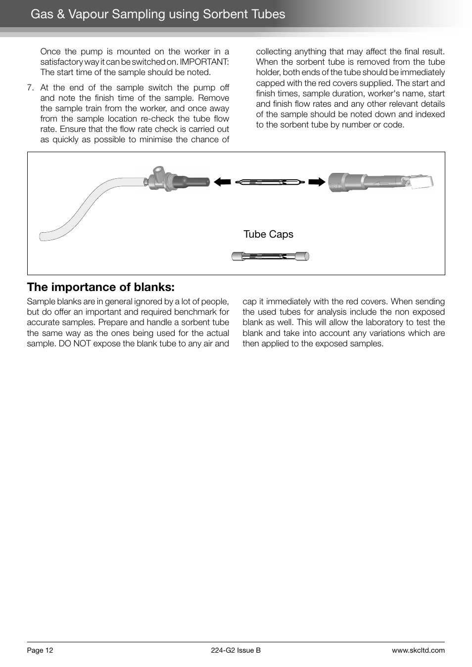 Gas & vapour sampling using sorbent tubes, The importance of blanks | SKC Limited Sidekick Pump Step By Step Guide User Manual | Page 14 / 20