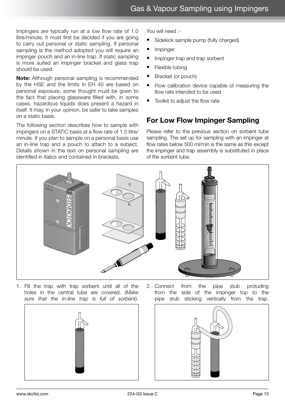 Gas & vapour sampling using impingers, For low flow impinger sampling | SKC Limited Sidekick Pump Step By Step Guide User Manual | Page 15 / 20