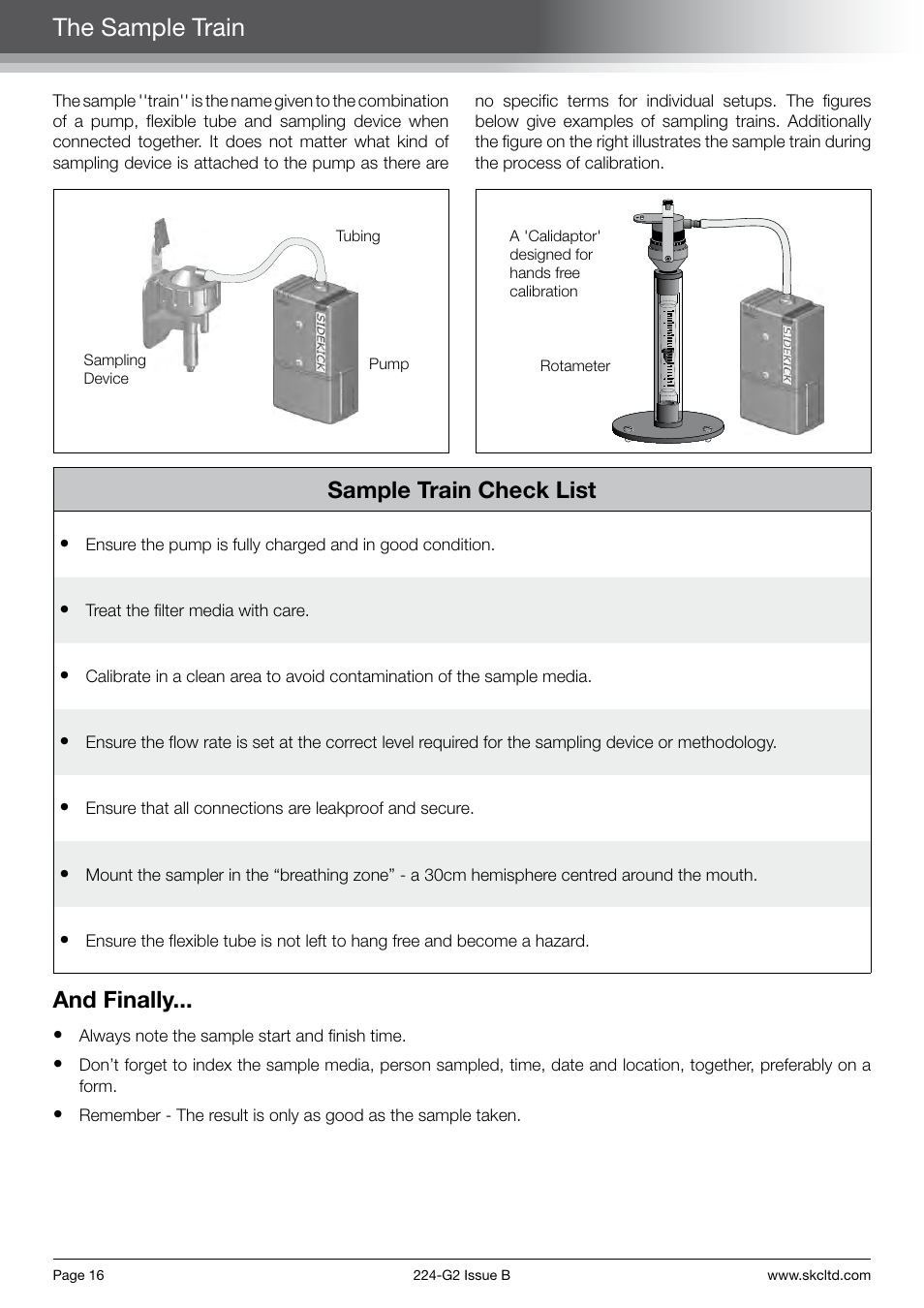 The sample train, Sample train check list, And finally | SKC Limited Sidekick Pump Step By Step Guide User Manual | Page 18 / 20