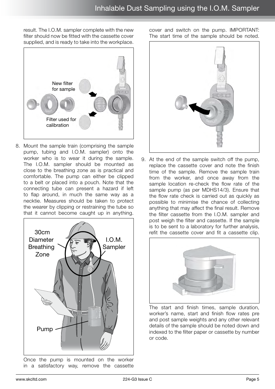 Inhalable dust sampling using the i.o.m. sampler | SKC Limited Sidekick Pump Step By Step Guide User Manual | Page 7 / 20