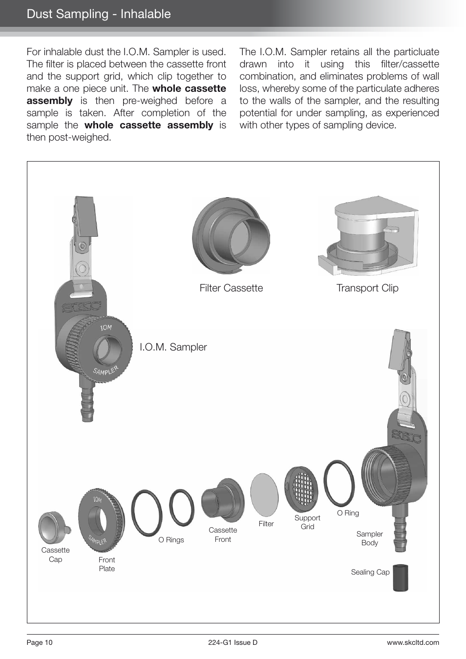 Dust sampling - inhalable, Transport clip filter cassette, I.o.m. sampler | SKC Limited AirChek 3000 Deluxe Pump Step By Step Guide User Manual | Page 12 / 20