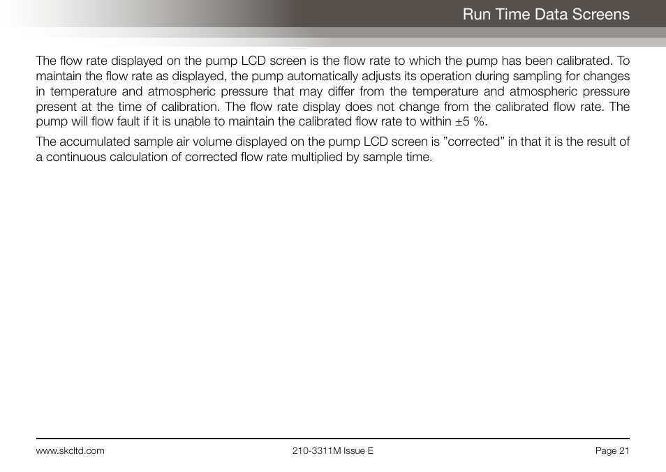 Run time data screens | SKC Limited AirChek 3000 Deluxe Pump Operating Instructions User Manual | Page 23 / 68