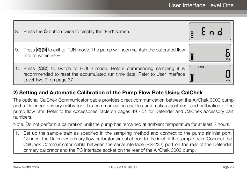User interface level one | SKC Limited AirChek 3000 Deluxe Pump Operating Instructions User Manual | Page 25 / 68