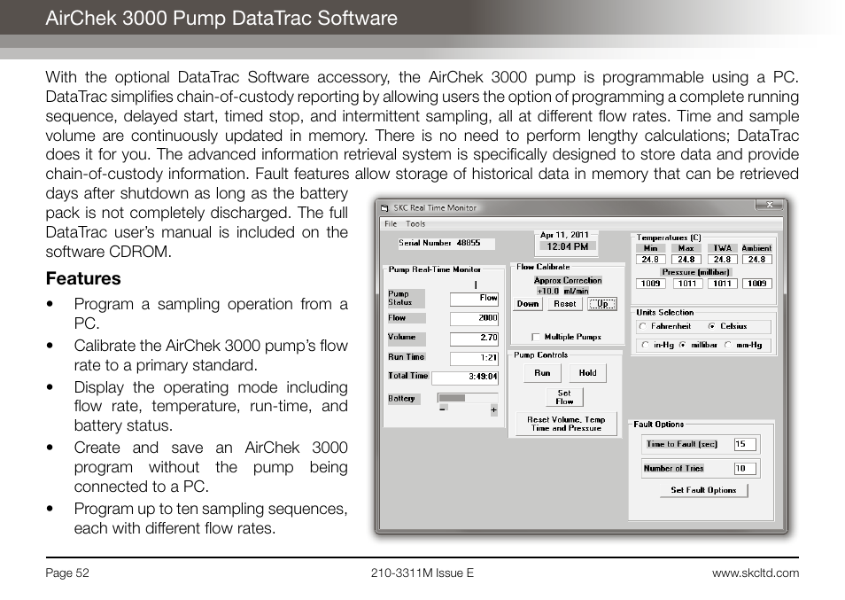 Airchek 3000 pump datatrac software | SKC Limited AirChek 3000 Deluxe Pump Operating Instructions User Manual | Page 54 / 68