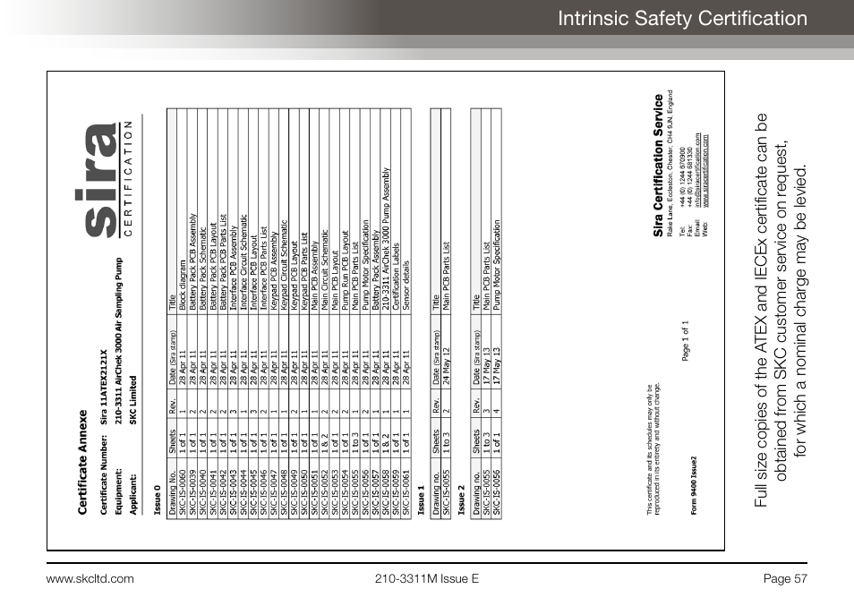 Intrinsic safety certification | SKC Limited AirChek 3000 Deluxe Pump Operating Instructions User Manual | Page 59 / 68