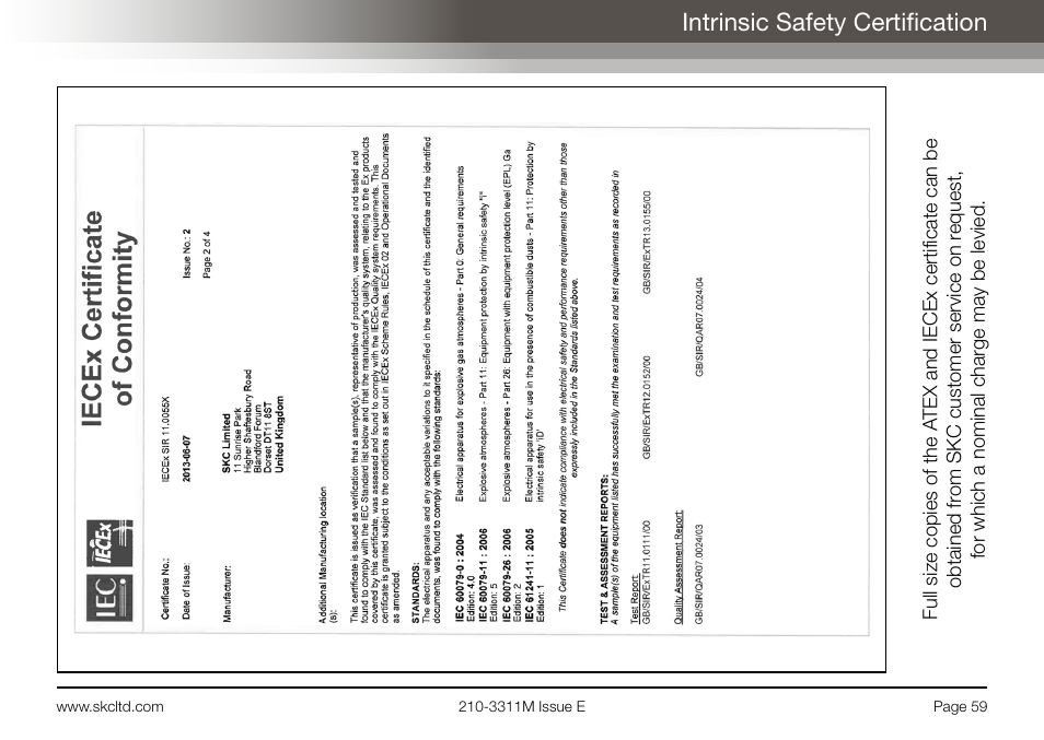 Intrinsic safety certification | SKC Limited AirChek 3000 Deluxe Pump Operating Instructions User Manual | Page 61 / 68