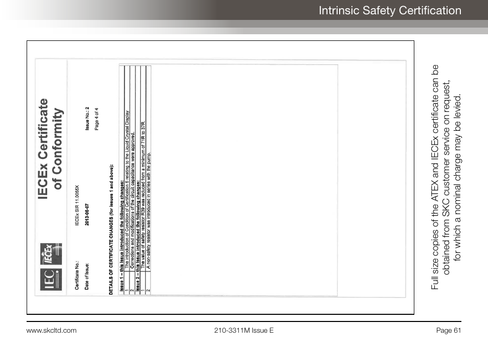 Intrinsic safety certification | SKC Limited AirChek 3000 Deluxe Pump Operating Instructions User Manual | Page 63 / 68