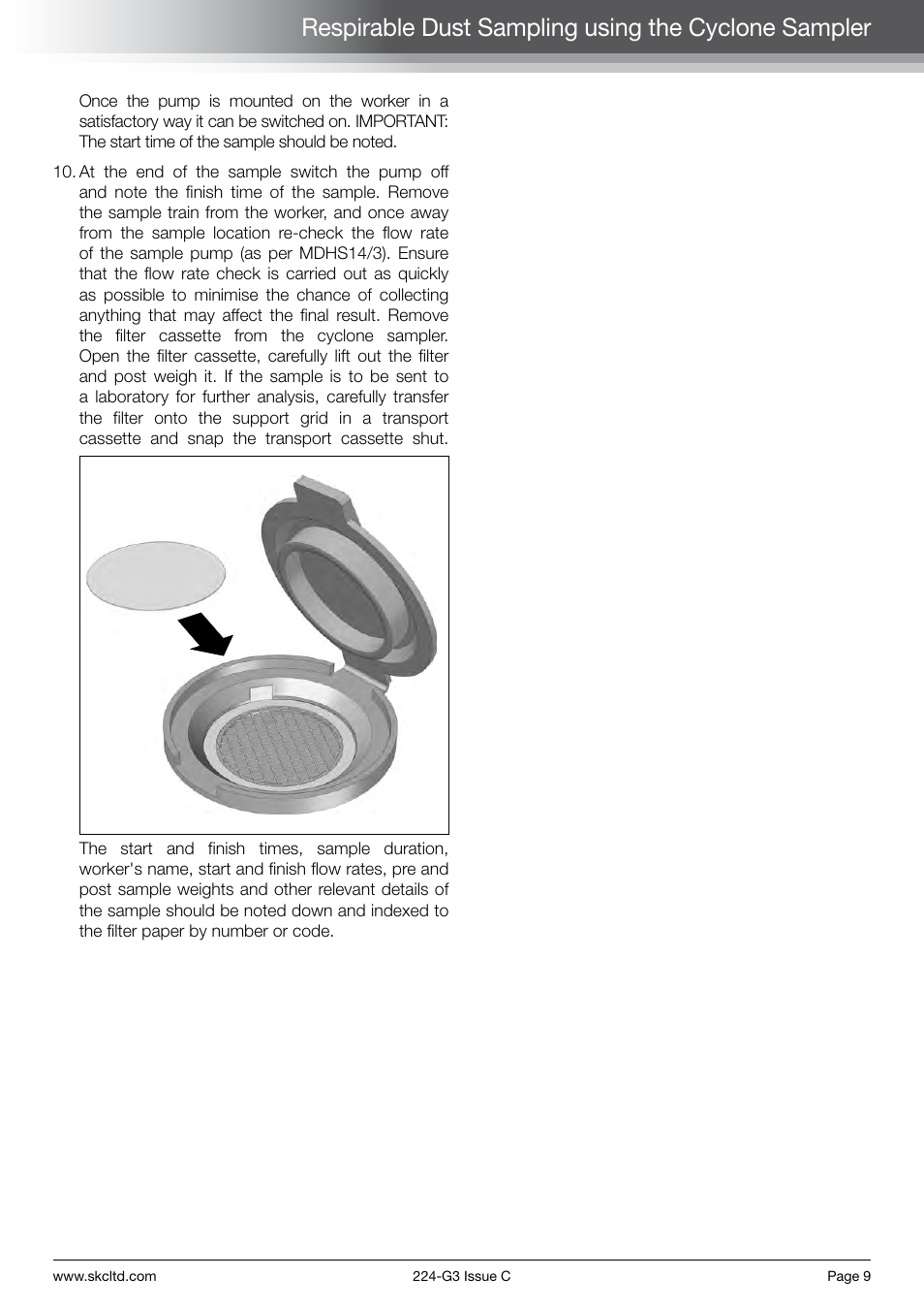 Respirable dust sampling using the cyclone sampler | SKC Limited Universal Pump Step By Step Guide User Manual | Page 11 / 20