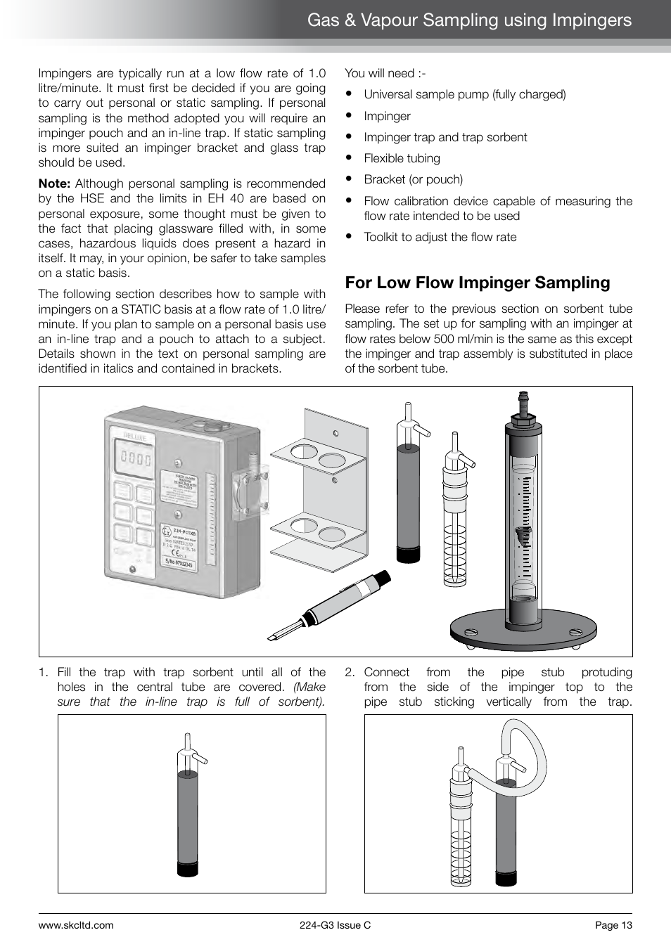 Gas & vapour sampling using impingers, For low flow impinger sampling | SKC Limited Universal Pump Step By Step Guide User Manual | Page 15 / 20