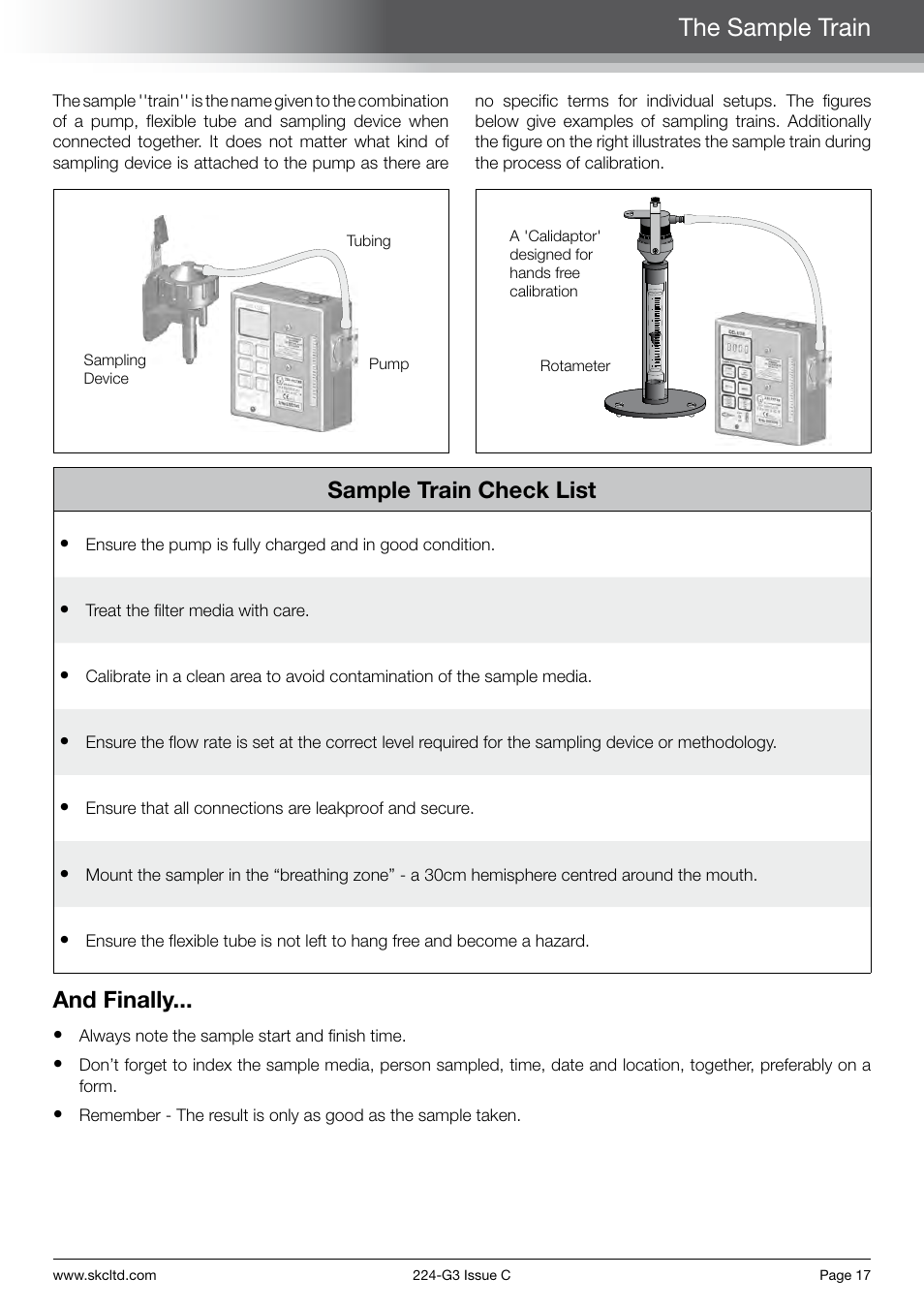 The sample train, Sample train check list, And finally | SKC Limited Universal Pump Step By Step Guide User Manual | Page 19 / 20