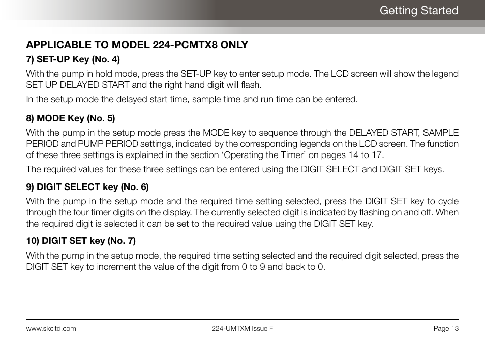 Getting started | SKC Limited Universal MTX Pump Operating Instructions User Manual | Page 15 / 40