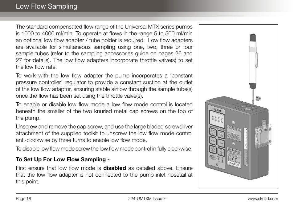 Low flow sampling | SKC Limited Universal MTX Pump Operating Instructions User Manual | Page 20 / 40