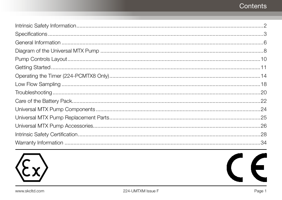 SKC Limited Universal MTX Pump Operating Instructions User Manual | Page 3 / 40