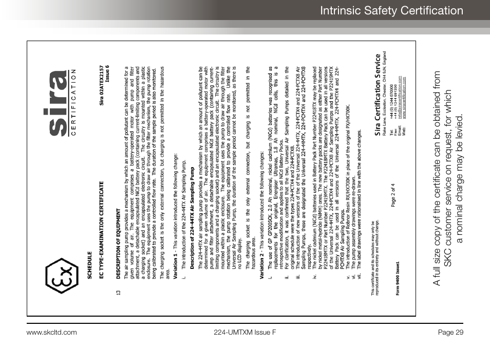 Intrinsic safety certification | SKC Limited Universal MTX Pump Operating Instructions User Manual | Page 31 / 40