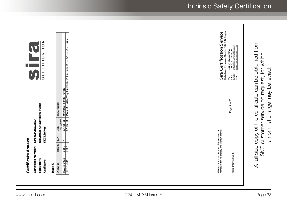 Intrinsic safety certification | SKC Limited Universal MTX Pump Operating Instructions User Manual | Page 35 / 40