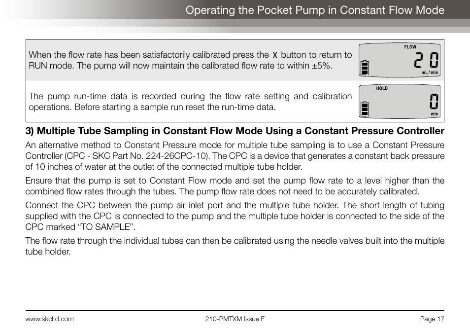 Operating the pocket pump in constant flow mode | SKC Limited Pocket Pump MTX User Manual | Page 19 / 52