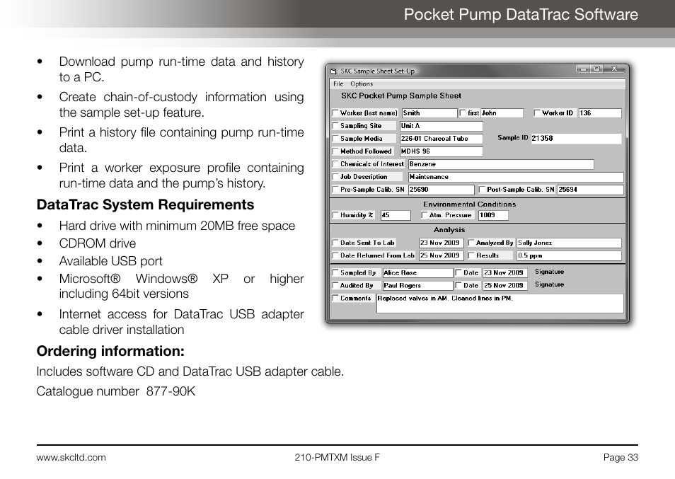 Pocket pump datatrac software | SKC Limited Pocket Pump MTX User Manual | Page 35 / 52