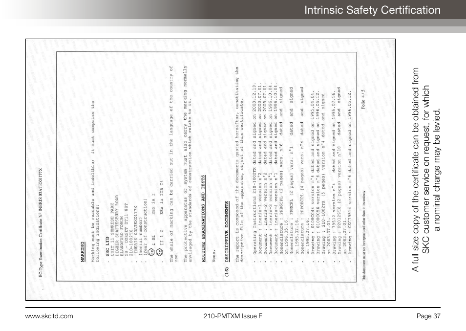 Intrinsic safety certification | SKC Limited Pocket Pump MTX User Manual | Page 39 / 52