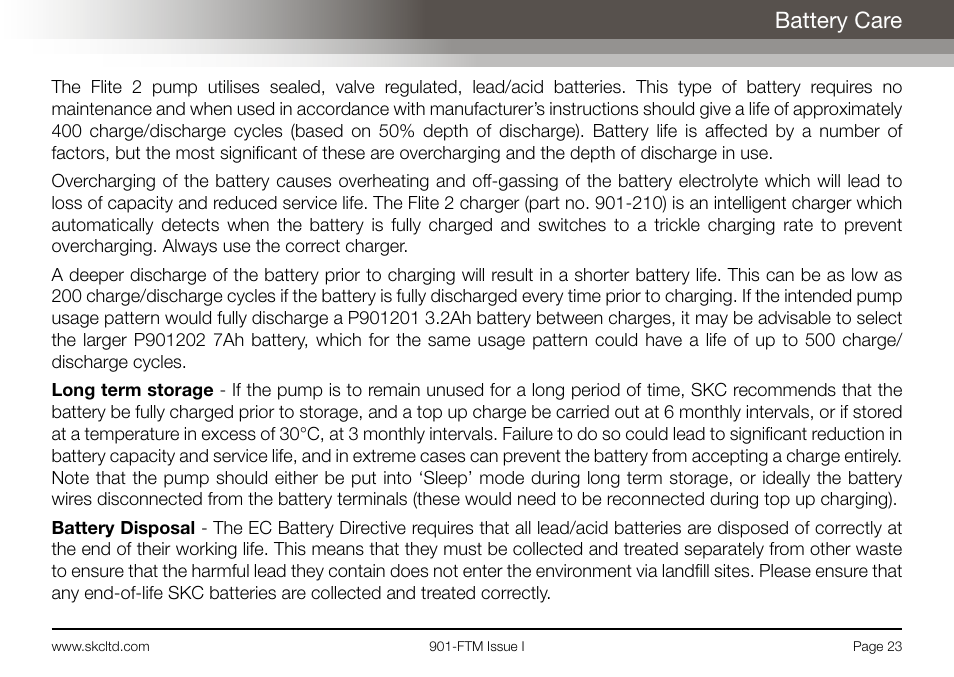 Battery care | SKC Limited Flite 2 User Manual | Page 25 / 32