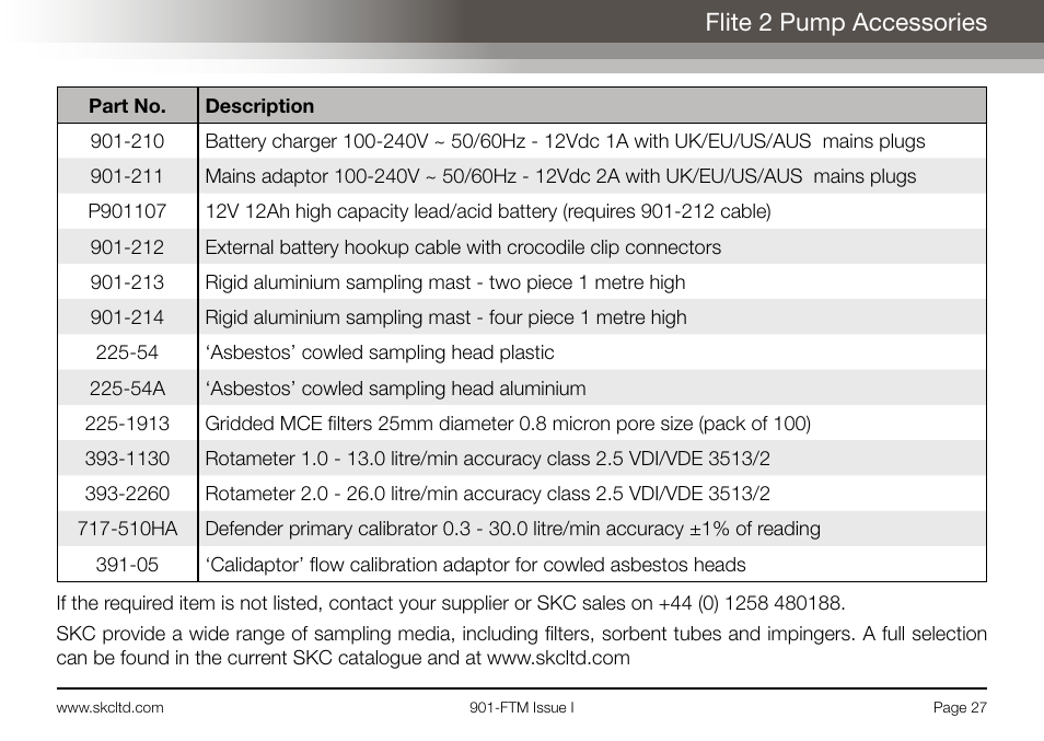 Flite 2 pump accessories | SKC Limited Flite 2 User Manual | Page 29 / 32