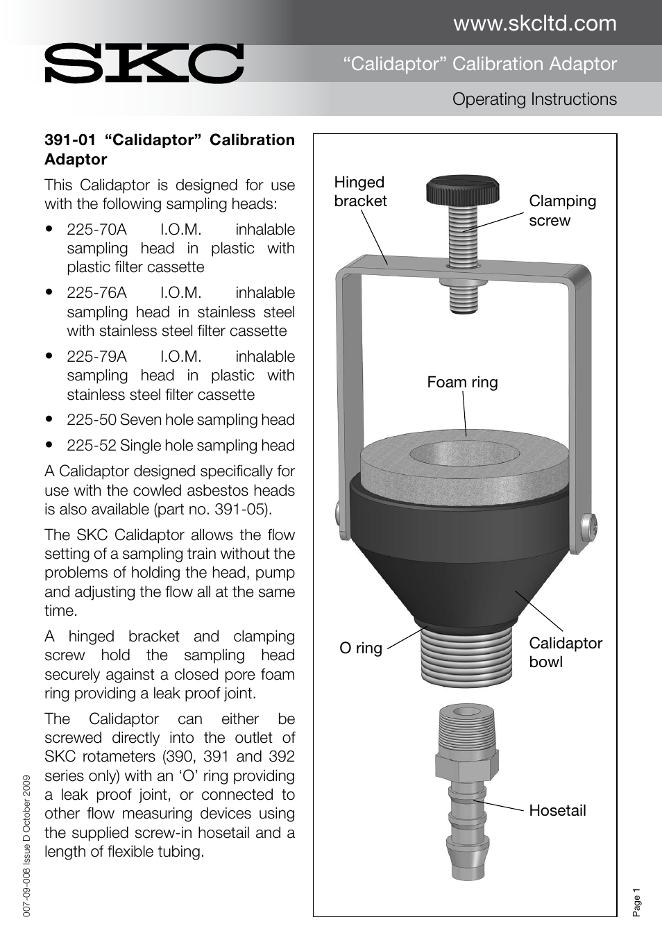 SKC Limited IOM Sampler User Manual | 2 pages
