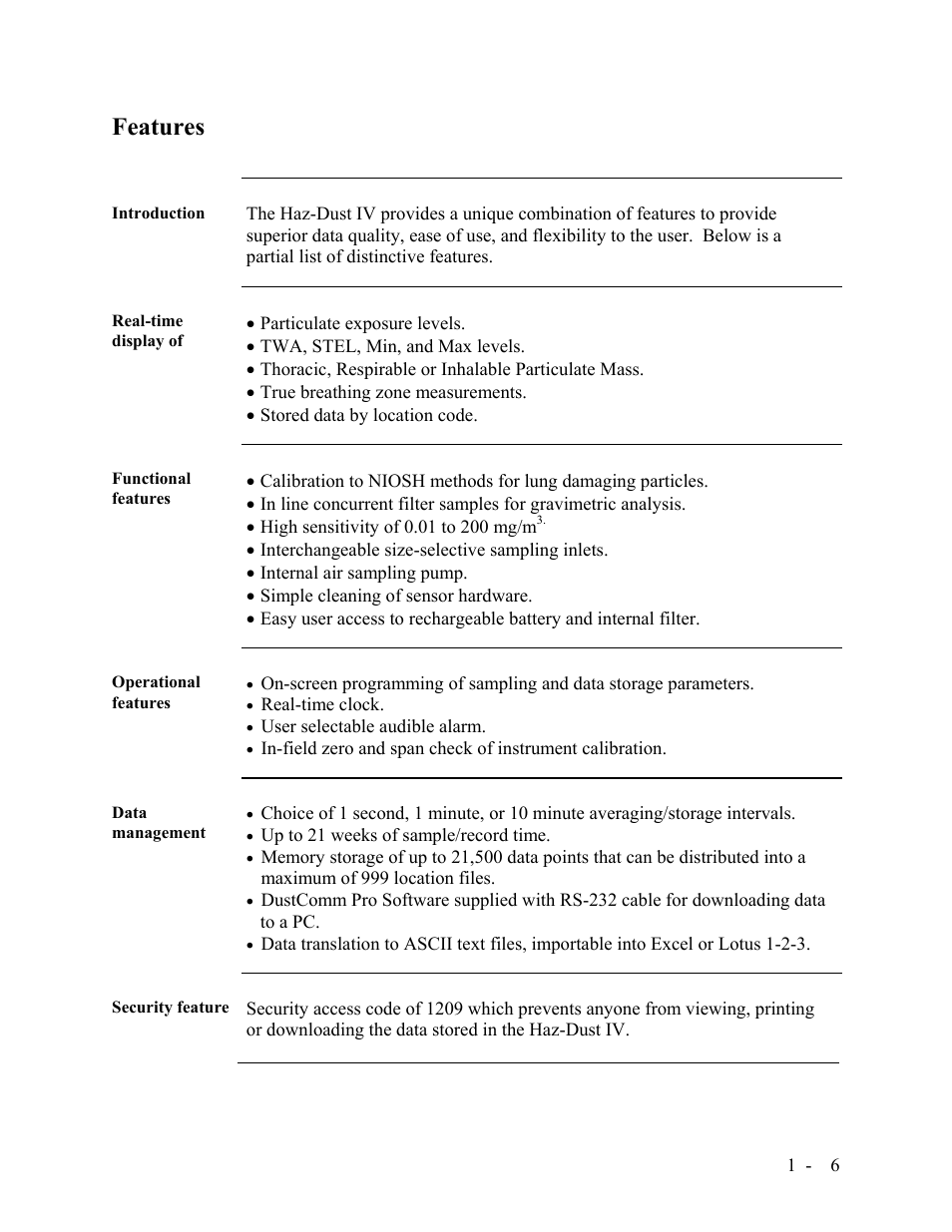Features | SKC Limited Haz-Dust IV User Manual | Page 14 / 81