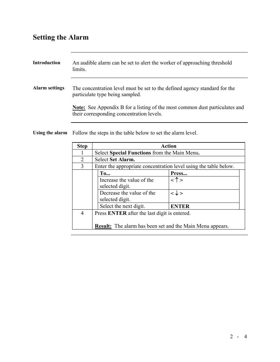 Setting the alarm | SKC Limited Haz-Dust IV User Manual | Page 21 / 81