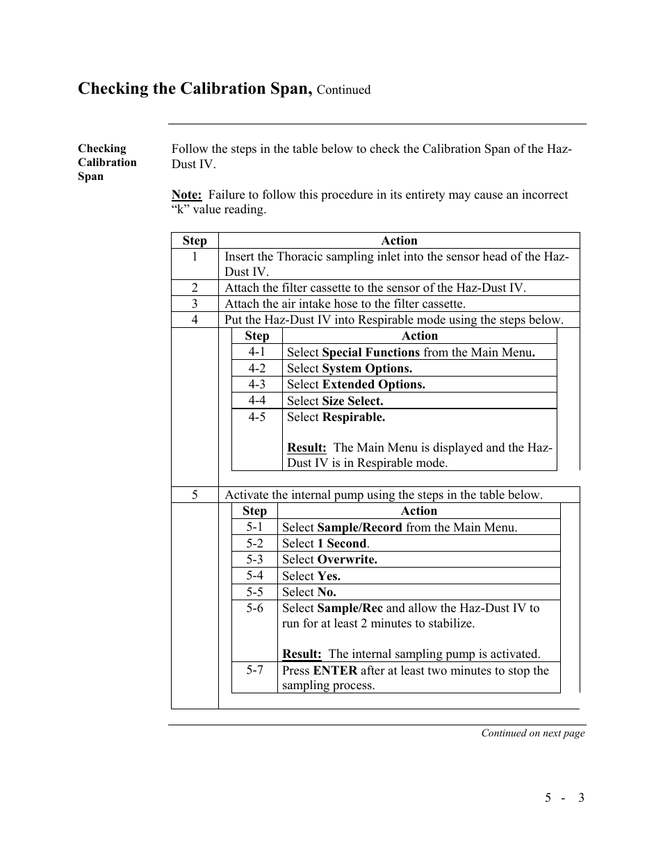 Checking the calibration span | SKC Limited Haz-Dust IV User Manual | Page 63 / 81