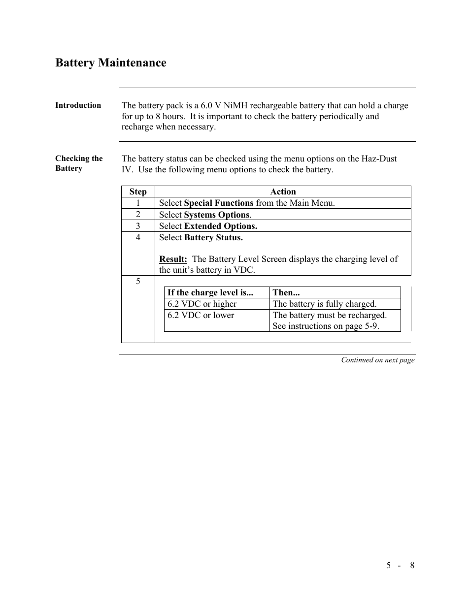 Battery maintenance | SKC Limited Haz-Dust IV User Manual | Page 68 / 81