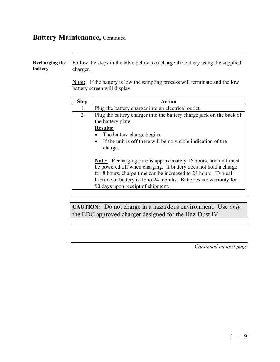 Battery maintenance | SKC Limited Haz-Dust IV User Manual | Page 69 / 81