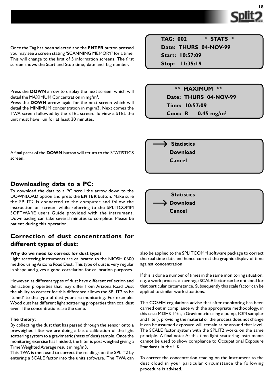 Downloading to a pc, Downloading data to a pc | SKC Limited SPLIT2 User Manual | Page 18 / 23