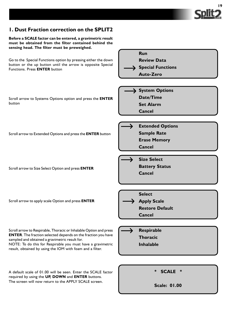 Dust fraction correction, Dust fraction correction on the split2 | SKC Limited SPLIT2 User Manual | Page 19 / 23