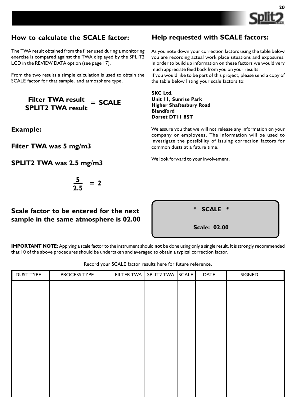 Calculating the scale | SKC Limited SPLIT2 User Manual | Page 20 / 23