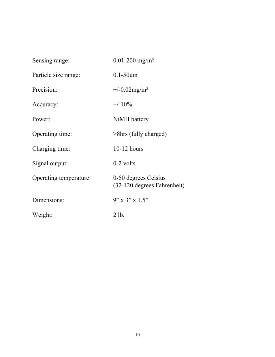 Specifications | SKC Limited Haz-Dust I User Manual | Page 11 / 12