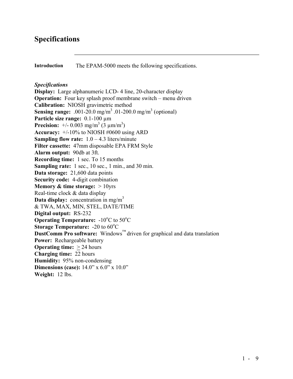 Specifications | SKC Limited EPAM-5000 User Manual | Page 16 / 90