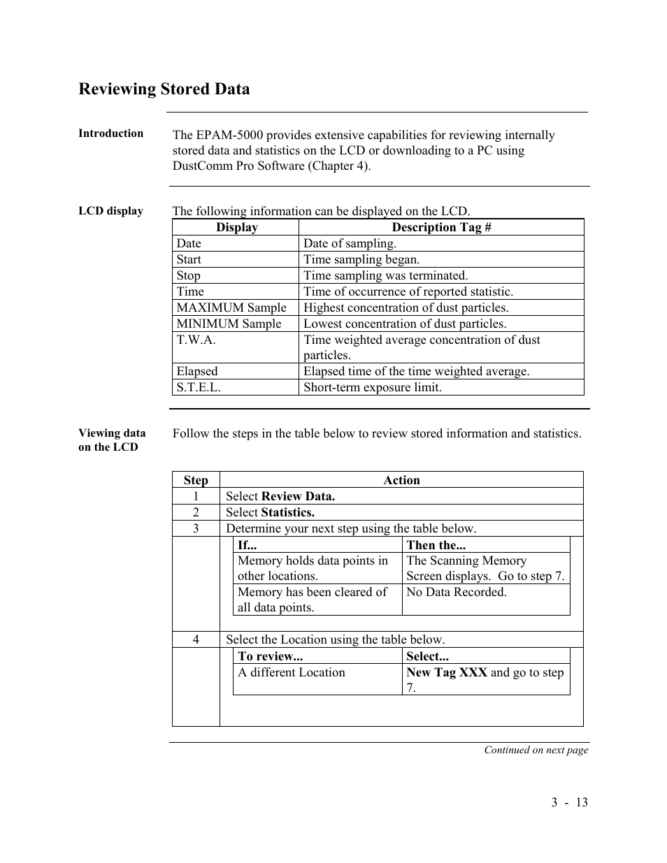 Reviewing stored data | SKC Limited EPAM-5000 User Manual | Page 38 / 90