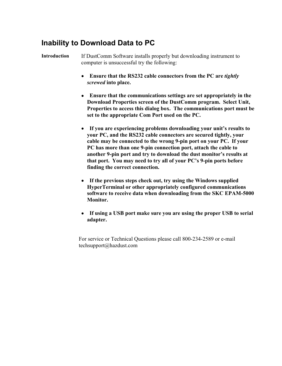 Inability to download data to pc | SKC Limited EPAM-5000 User Manual | Page 58 / 90