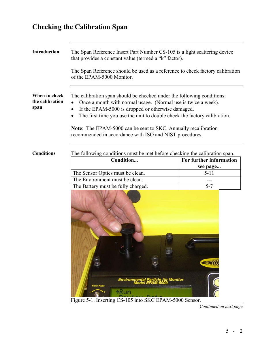 Checking the calibration span | SKC Limited EPAM-5000 User Manual | Page 61 / 90