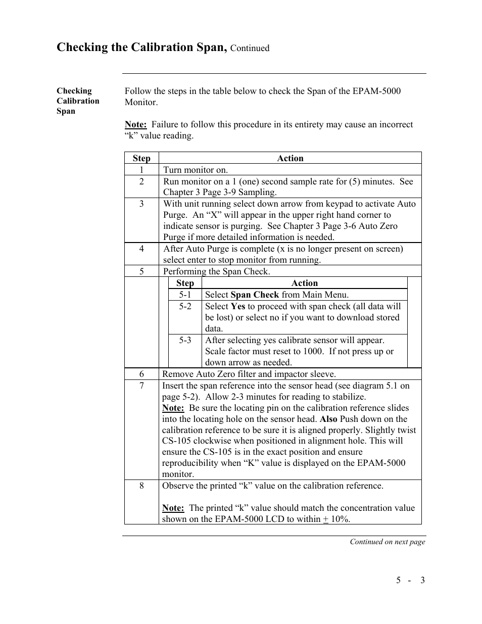 Checking the calibration span | SKC Limited EPAM-5000 User Manual | Page 62 / 90