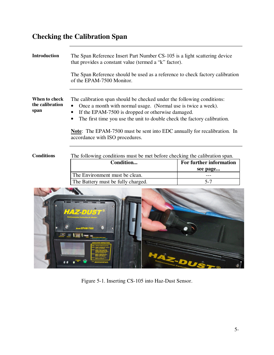 Checking the calibration span | SKC Limited EPAM-7500 User Manual | Page 45 / 60