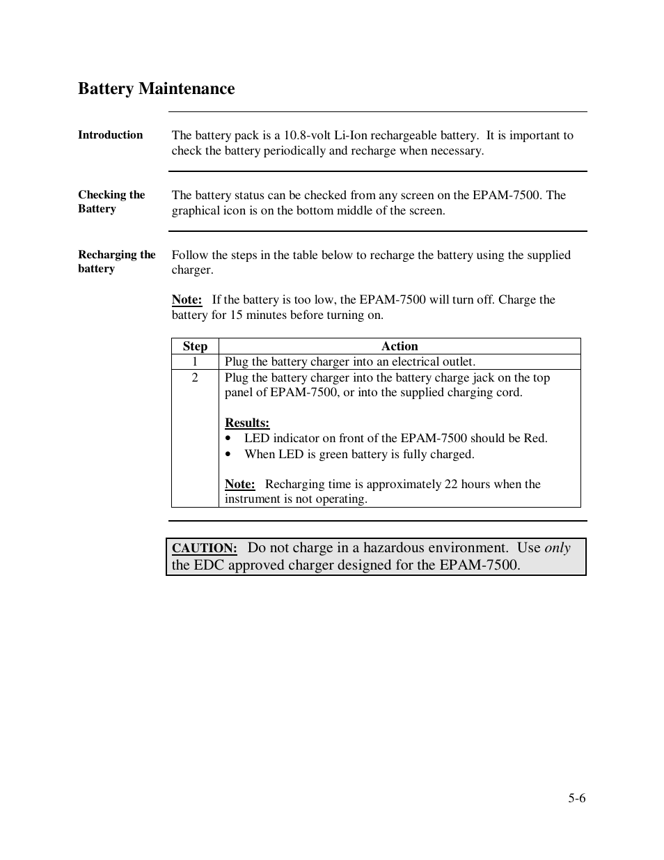 Battery maintenance | SKC Limited EPAM-7500 User Manual | Page 49 / 60