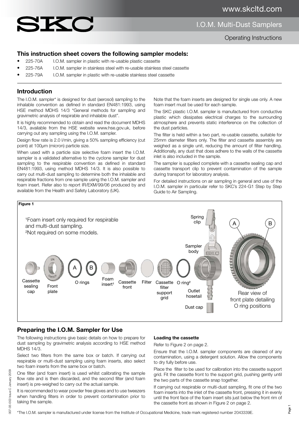 SKC Limited IOM Multi-Dust Sampler User Manual | 2 pages