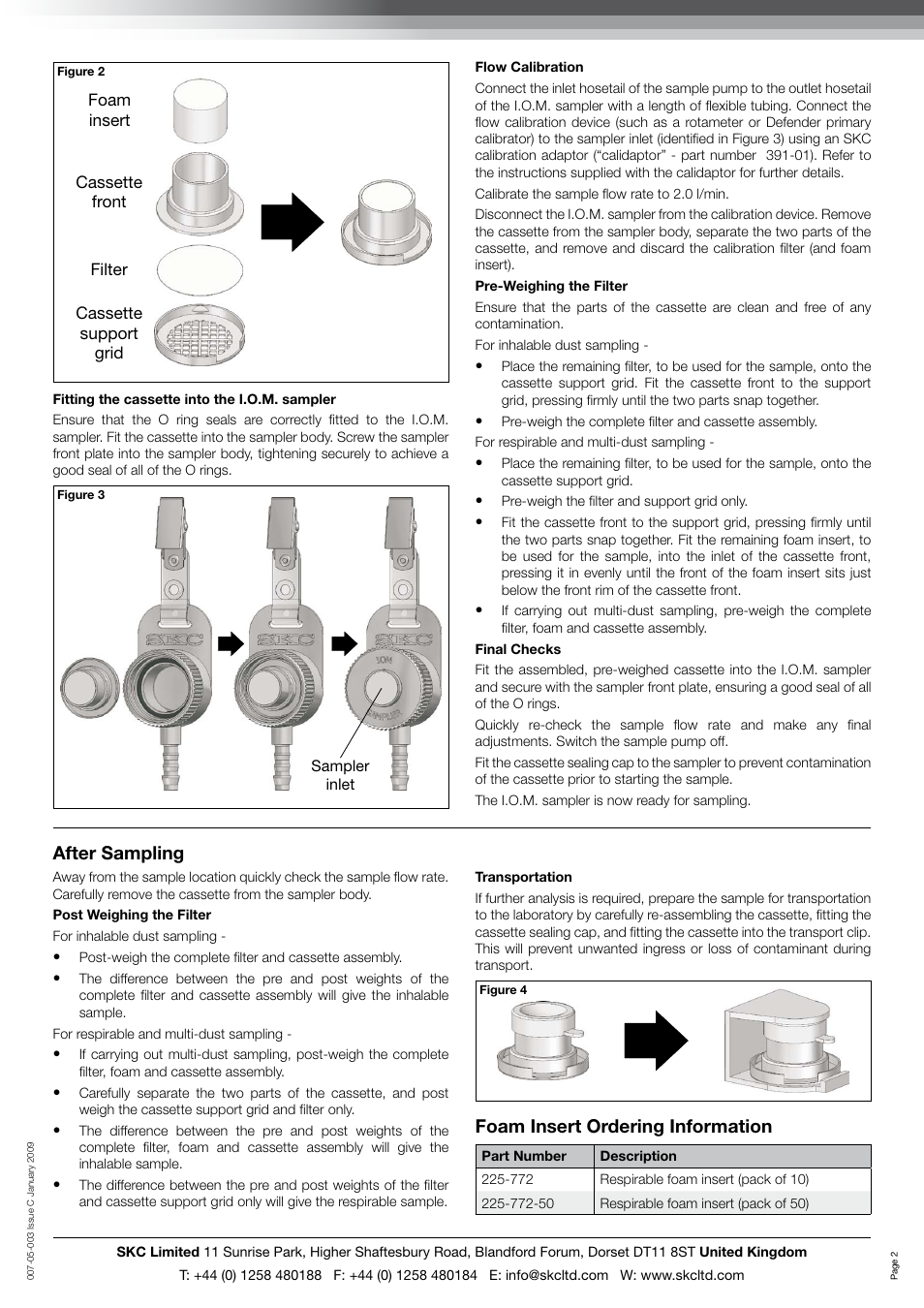 After sampling, Foam insert ordering information | SKC Limited IOM Multi-Dust Sampler User Manual | Page 2 / 2