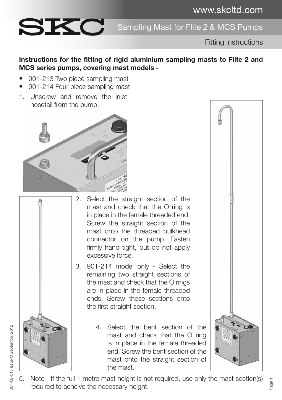 SKC Limited Flite 2 Asbestos Sampling Mast instructions User Manual | 2 pages